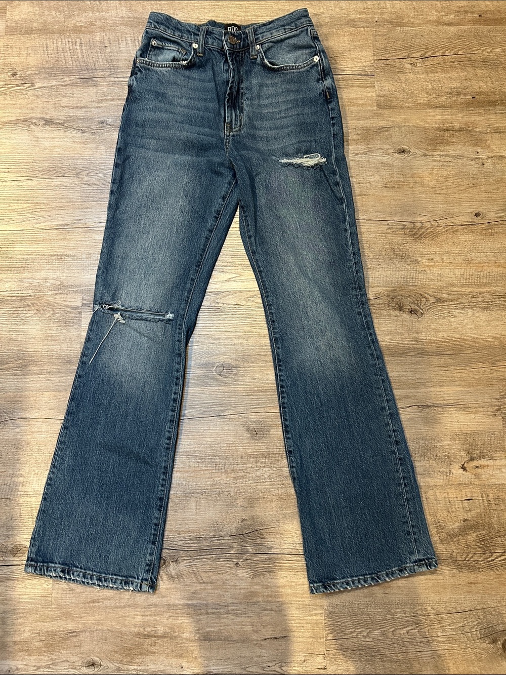 BDG washed Blue Denim distressed Jeans 28 high rise flare stretch